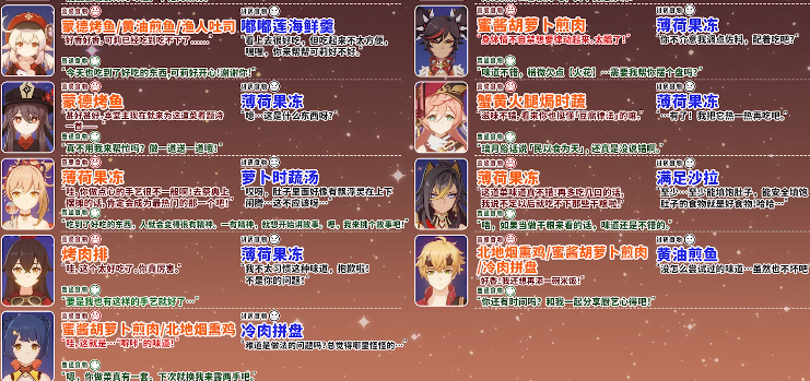 原神有香自西来角色喜好料理一览